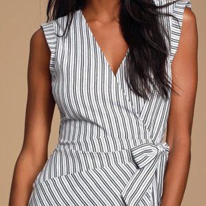 Amherst Black and White Striped Wrap Skort Romper